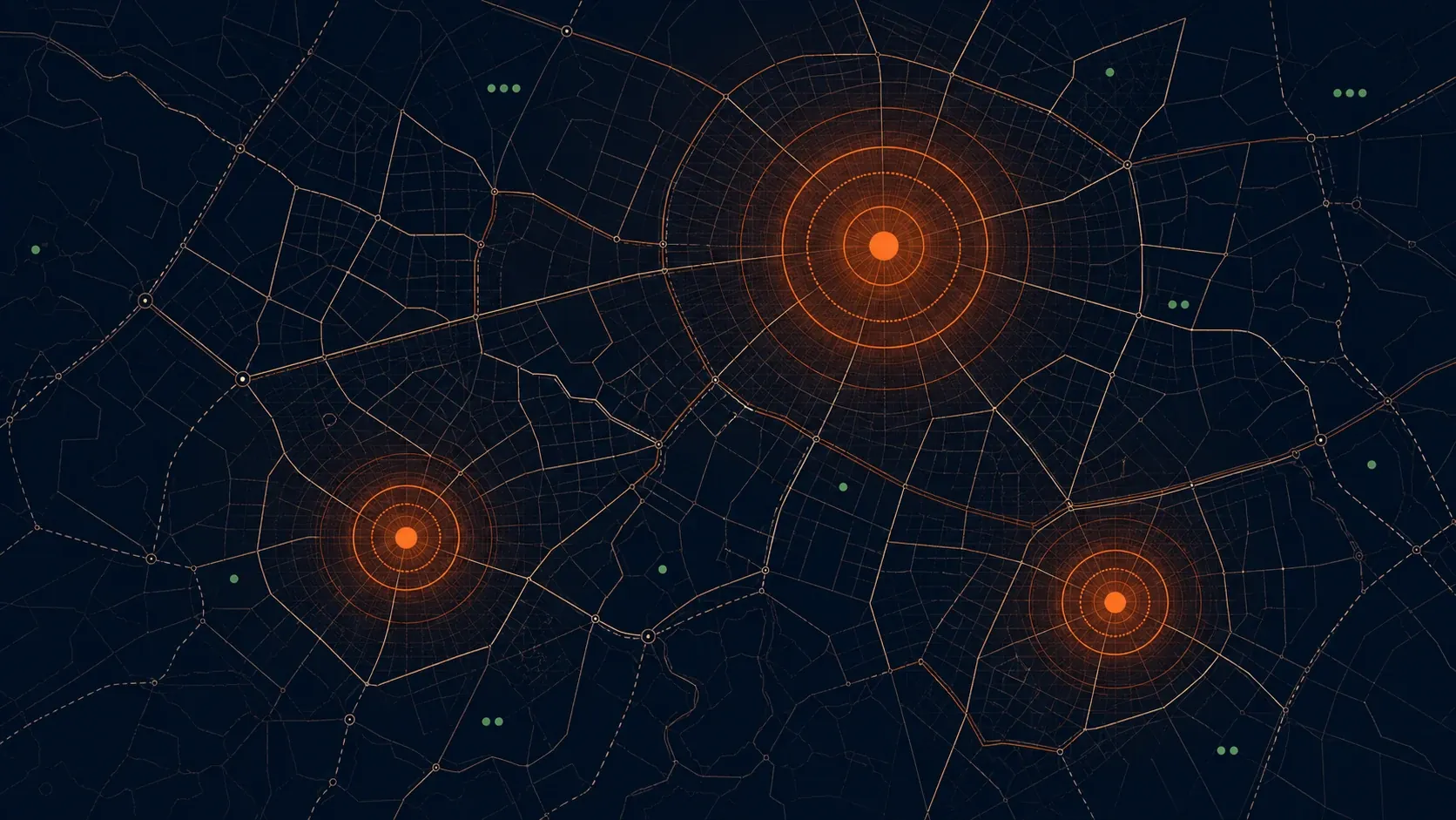 Abstract local campaign map with three orange geofence target zones